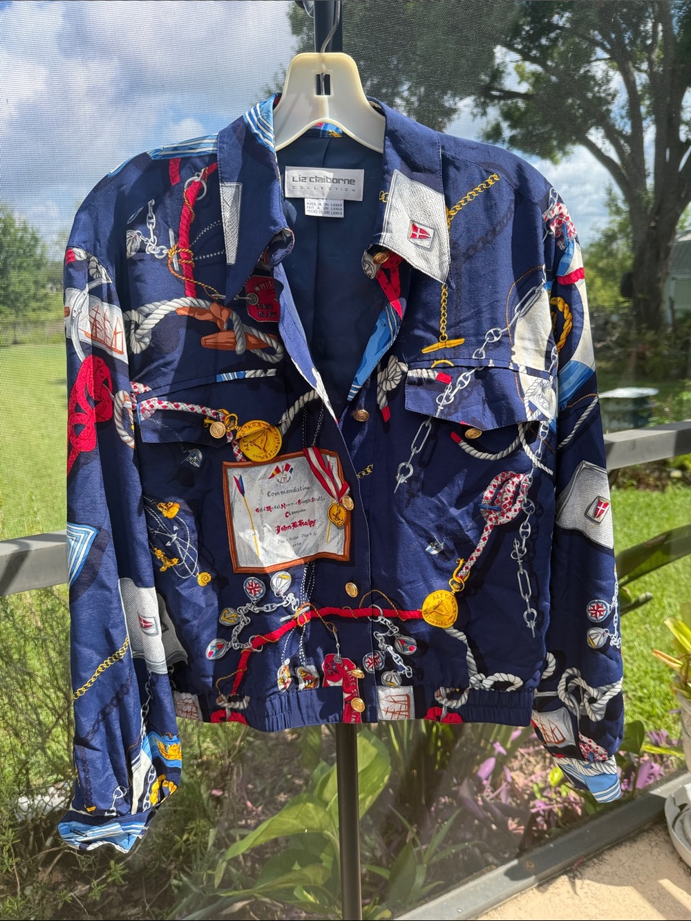 Liz Claiborne vintage Navy Multi-Print Nautical Utility Jacket